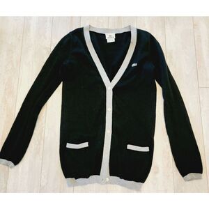 Lacoste 36 Preppy‎ Cardigan Sweater Vintage Black Cashmere Cotton Blend  FC1005